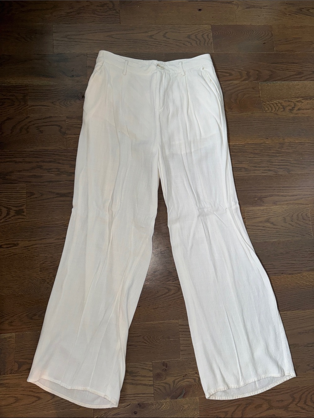 White Wide-Leg Women's Pants - Classic High-Rise Style